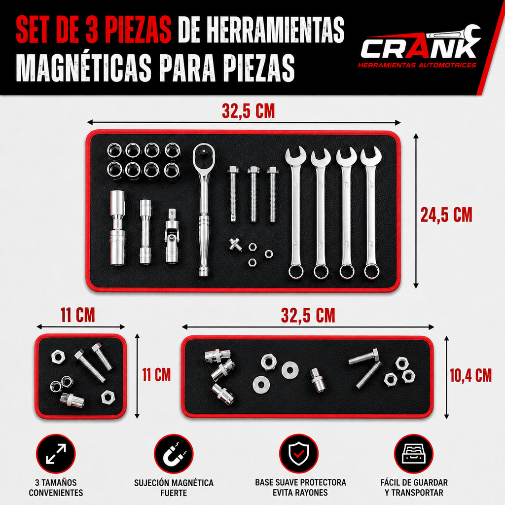 Set Magnético de 3 Piezas para Herramientas y Tornillería