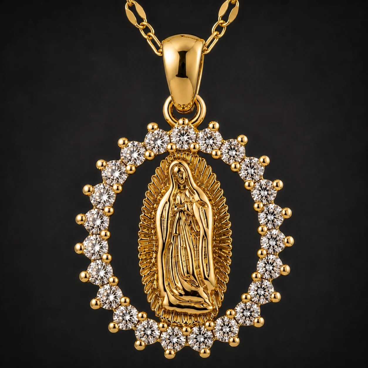 Collar Virgen de Guadalupe · Acabado Dorado Premium