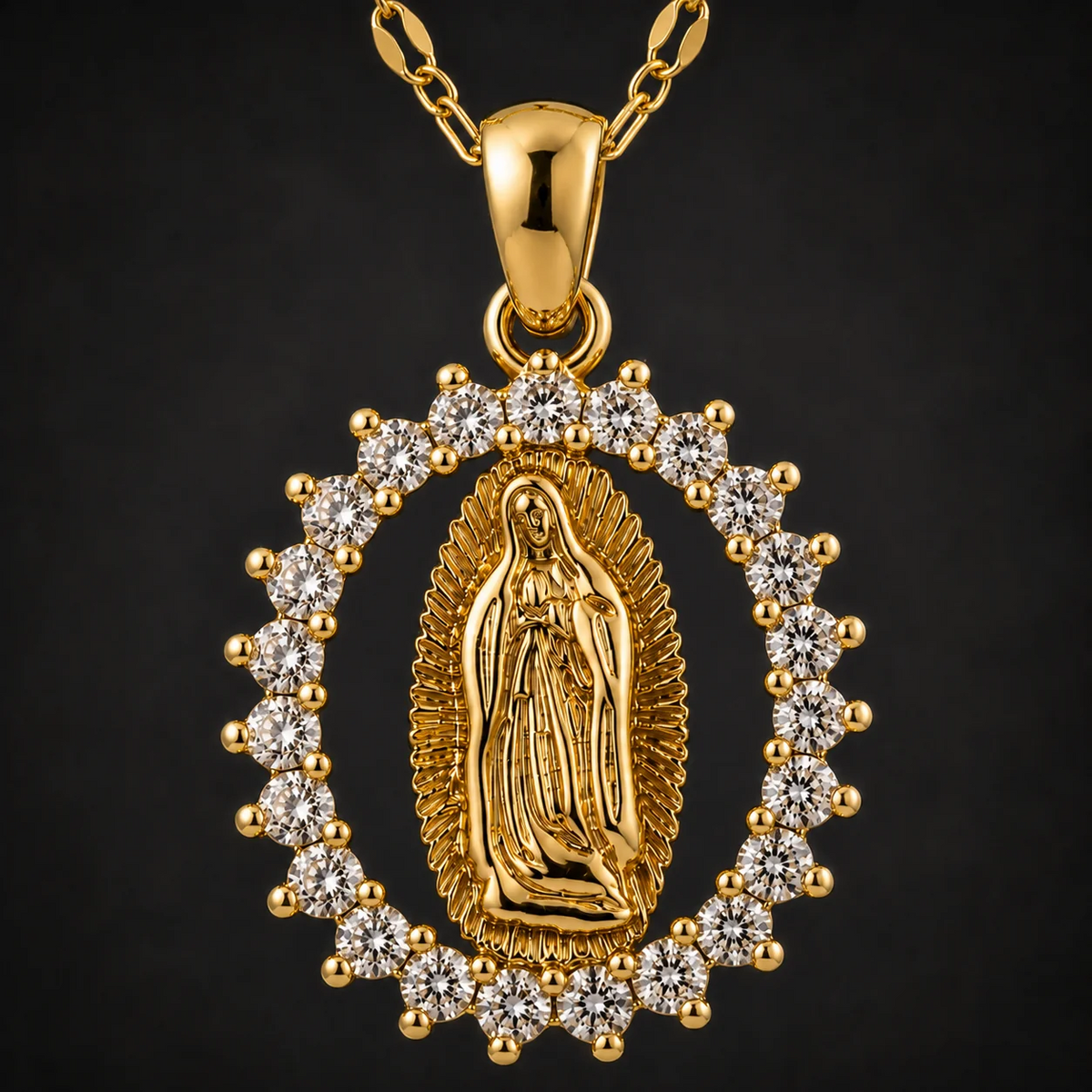 Collar Virgen de Guadalupe · Acabado Dorado Premium